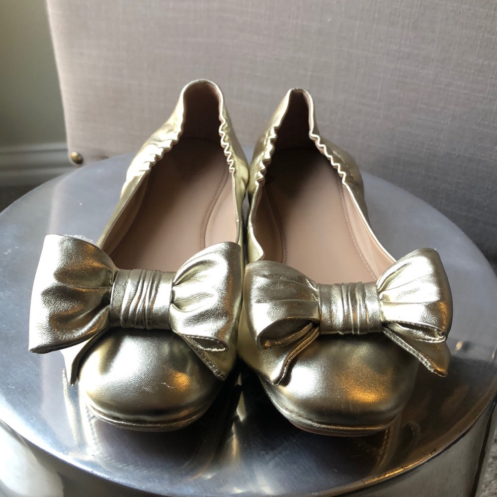 Tory Burch Gold Flats with Bow